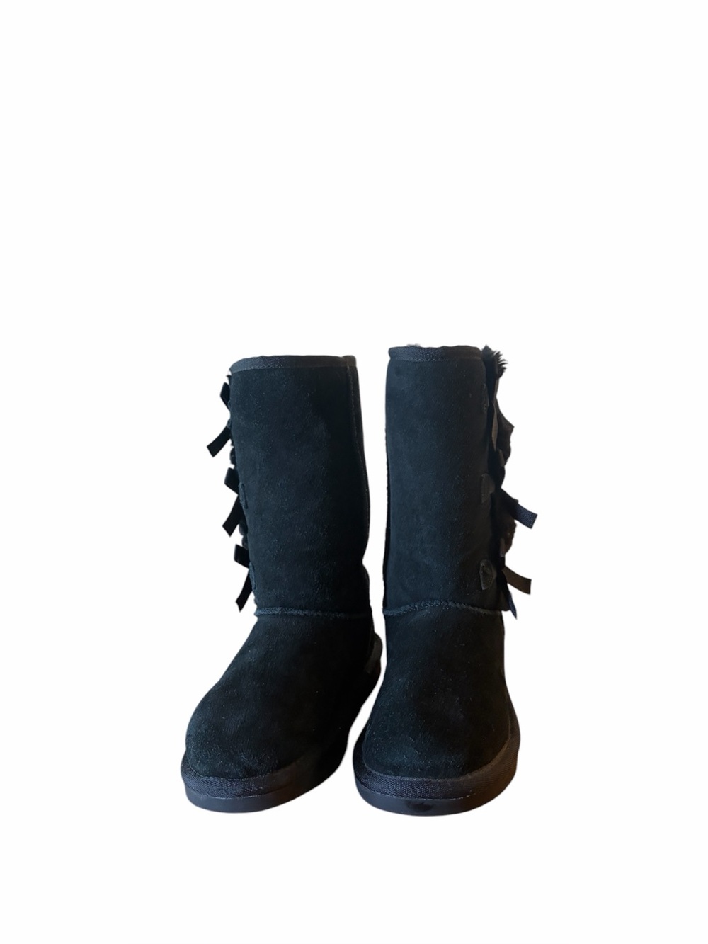Kollabura UGG Victoria Black Suede Mid-Calf Kids Winter Boots with Side Bow.